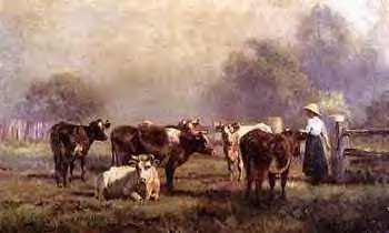 Girl milking a cow.