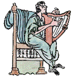 Muse with a harp on a chair