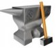 A blacksmith's hammer and anvil.
