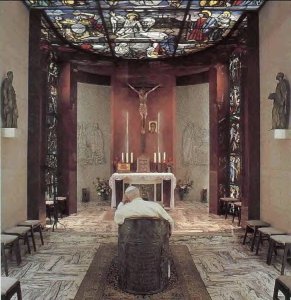 Pope preparing for mass in his private chapel